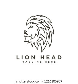Lion head Logo template, King lion logo vector, Mono line lion icon