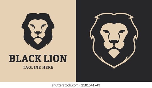 Lion head logo template for labels, banners, or advertisements. Vintage style big cat vector clip art image.