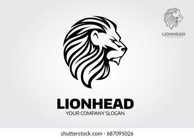 Lion head logo template suitable for businesses and product names. Element for the brand identity, vector illustration, emblem design on white background.