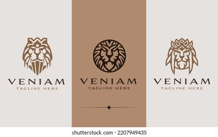 Plantilla de logotipo de cabeza de león. Símbolo universal creativo premium. Plantilla de logotipo del icono de signo del vector. Ilustración del vector