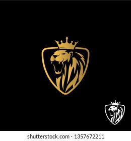 lion head logo template vector icon with Shield