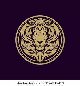 lion head logo template vector illustration. Elegant emblem design in frame designed for successful business brand or luxury products packaging line art style.