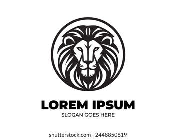 Lion head logo template vector icon illustration design in black and white