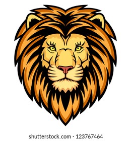 A Lion head logo. This is vector illustration ideal for a mascot and tattoo or T-shirt graphic.