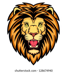 A Lion head logo. This is vector illustration ideal for a mascot and tattoo or T-shirt graphic.