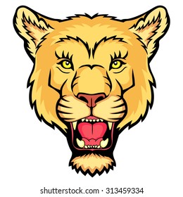 A Lion head logo. This is vector illustration ideal for a mascot and tattoo or T-shirt graphic.
