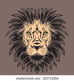 A Lion head logo. This is vector illustration ideal for a mascot and tattoo or T-shirt graphic.