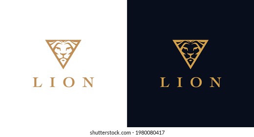 Lion head logo triangle shape icon. Vector illustration.