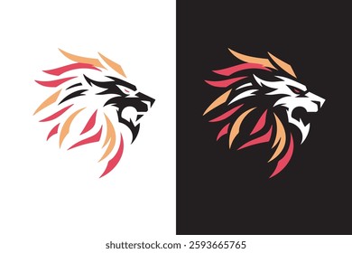 Lion head logo with two black and white background options