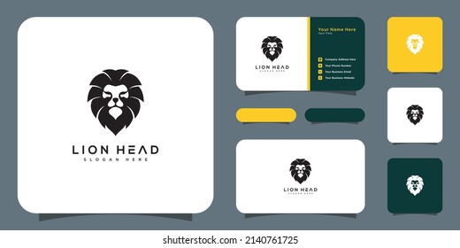 lion head logo vector and business card