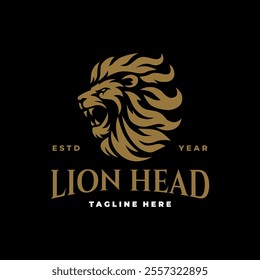 Lion head logo vector design. Lion logo line art vector icon. Vintage hipster lion head emblem logo design