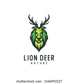 lion head logo, vector illustration of a green leaf combined with a lion's head