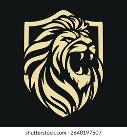 lion head logo, vector illustration of lion head in shield, good for company logo