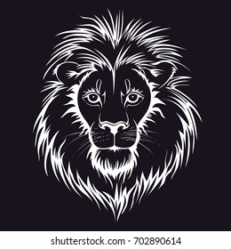 Lion head logo. Vector illustration of animal, isolated on black background.