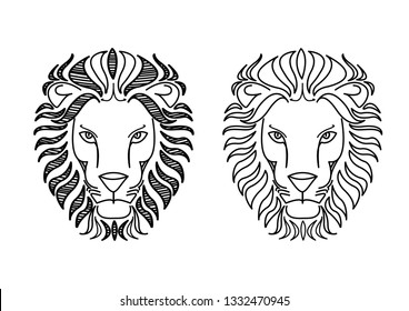 Lion Head Logo Vector, mascot Logo design. Black White, Tattoo, zodiac sign