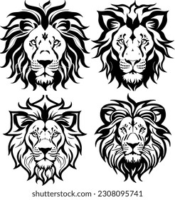 lion head logo vector stencil set