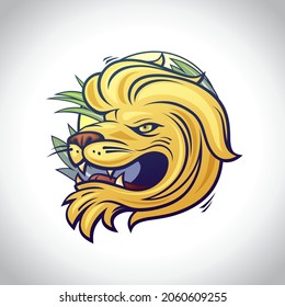 Lion head logo vector template, sport team pictogram, tee print, tattoo sketch