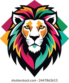 Diseño de ilustración de Plantilla de Vector de logotipo de cabeza de león. Logotipo del deporte del león del diseño del león del búho de mascota