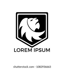 Lion head logo vector. Wild lion head graphic illustration.