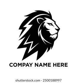 Lion head logo w with lion logo silhouette lightning bolt lion vector logo design power of the lion