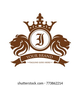 lion head I logotype with crown vector - gold color