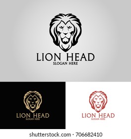 Lion Head logotype. Three version. Easy to change color, size and text. 