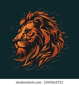 Lion head long hair illustration with dark background