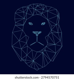 Lion head low poly triangulation triangulated polygonal electric cyan blue vibrant aqua neon color vector illustration image outline contour line style