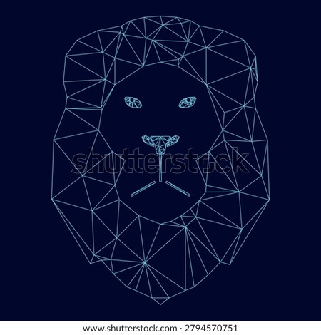 Lion head low poly triangulation triangulated polygonal electric cyan blue vibrant aqua neon color vector illustration image outline contour line style