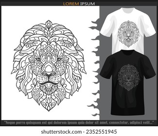 Lion head mandala arts isolated on black and white t shirt.