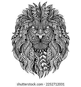 Lion head mandala zentangle coloring page illustration for your company or brand