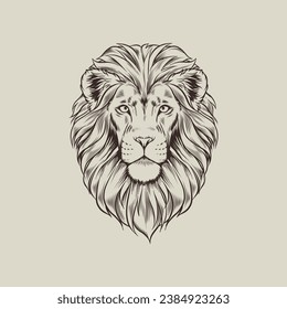 Lion Head with Mane Flowing like the Wind, Strength and Power. in black and white lines