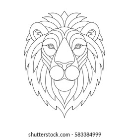  Lion head with mane. Lion portrait. Graphic illustration. Sketch for adult anti stress coloring page. Hand drawn contour illustration for coloring book. Black and white vector illustration.