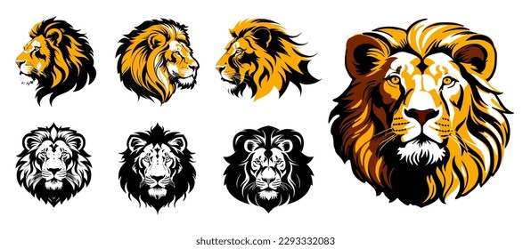 Lion head mascot collection, lion icon set. Vector illustration. 