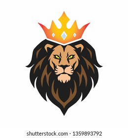 Lion Head Mascot with Crown Vector Logo Template