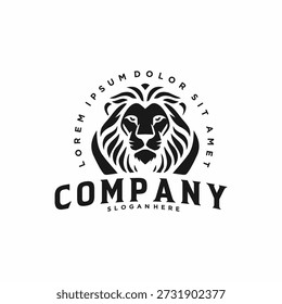 Cabeça de Leão Mascote Logo Design Black Silhouette