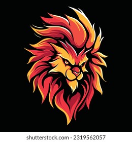 Lion Head Mascot Logo for Esport. Lion T-shirt Design. Isolated on Black Background