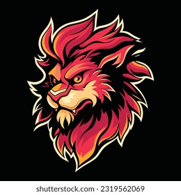 Lion Head Mascot Logo for Esport. Lion T-shirt Design. Isolated on Black Background