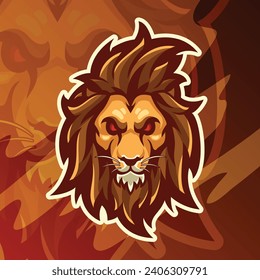 Lion head mascot logo with orange background