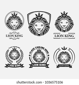 Lion head mascot set collection on white background