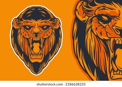 lion head mascot vector illustration cartoon style