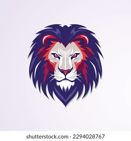 Mascota de cabeza de león. Ilustración vectorial de la cabeza de león aislada en fondo blanco.