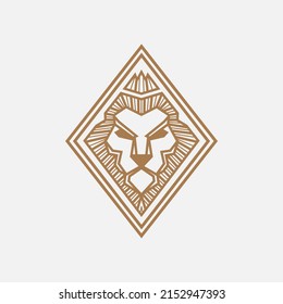 Logo minimalista de cabeza de león. Diseño simple de vectores animales. Aislado con un fondo suave.