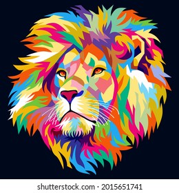 Lion head, modern pop art style, colorful, dark blue background. - Vector.