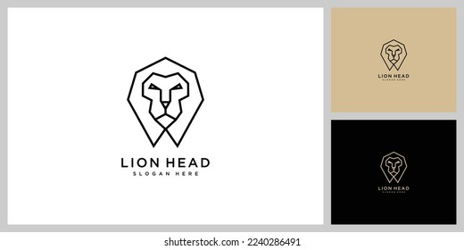 lion head mono line logo vector