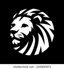 Lion head, monochrome logo, symbol on a dark background.