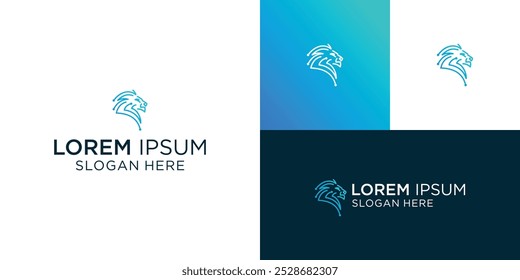 Idea monoline del diseño del logotipo de la cabeza de león para la compañía, marca, tienda o negocio.