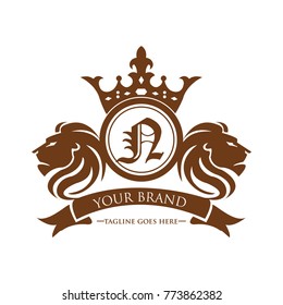 lion head N logotype with crown vector - gold color