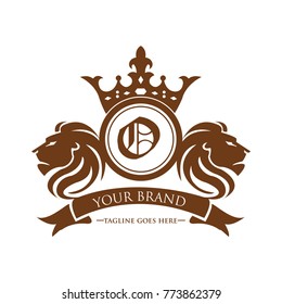 lion head O logotype with crown vector - gold color