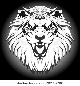 Lion, the head of a lion. The head of a lion on a black background. Vector illustration.